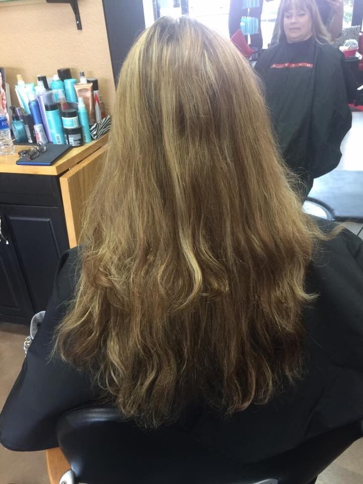 Styled blonde with soft highlights