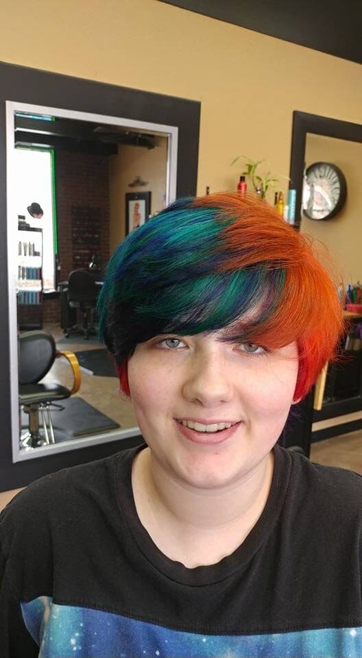 Split-dyed orange and blue creative color